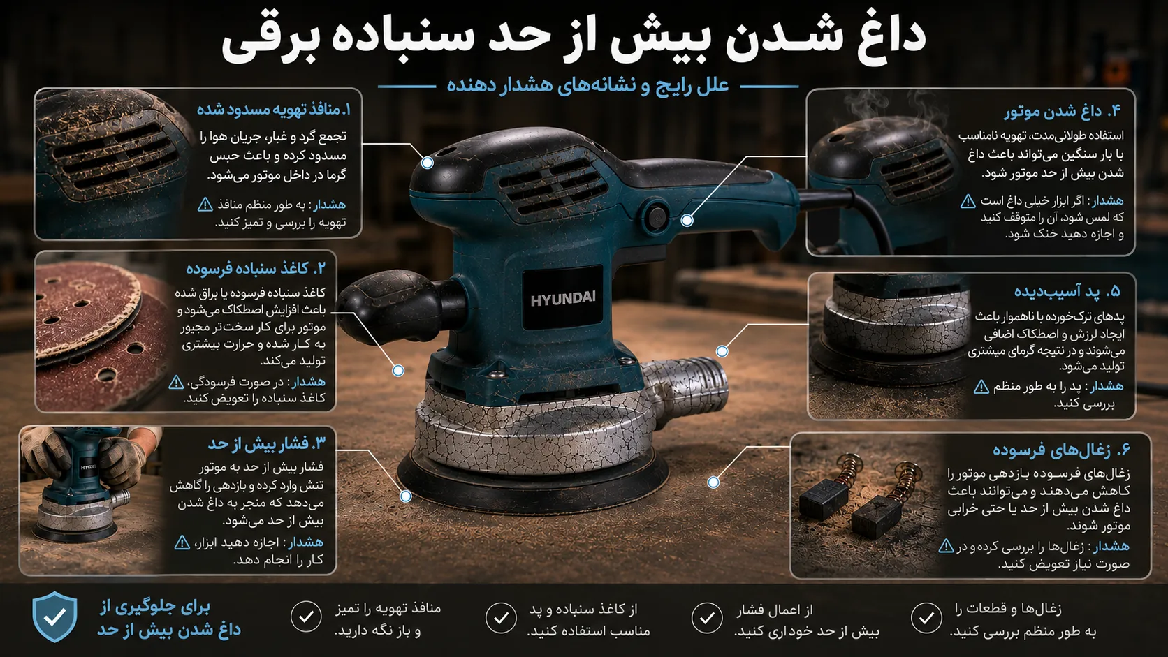 نشانه های سوختن سنباده برقی
